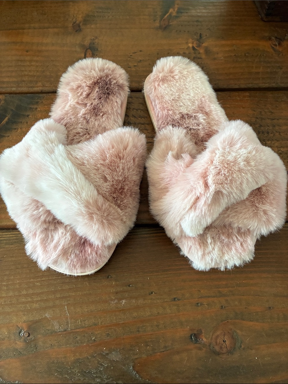 Shiraleah Blush Pink Faux Fur Cross-Band Slide Slippers